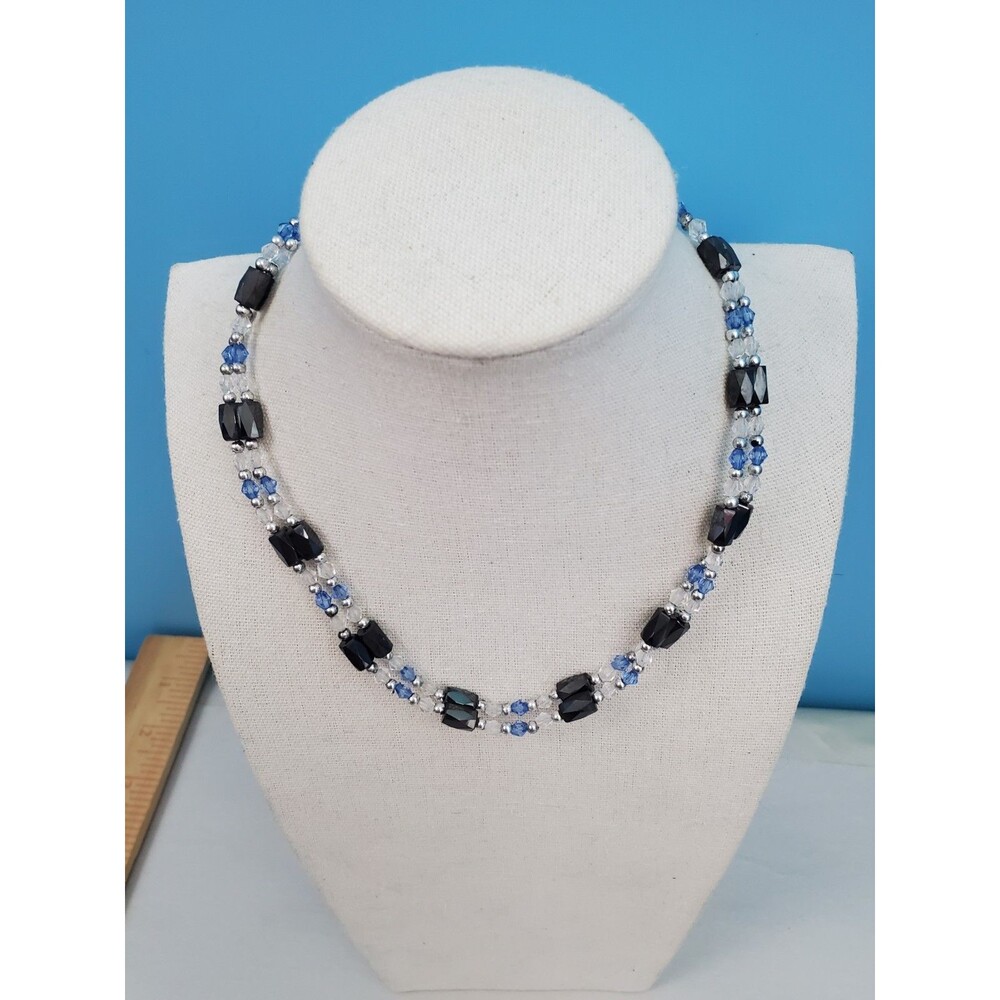 Magnetic Wrap Necklace Convertible Multi Row Cuff Bracelet Blue Clear Faceted...